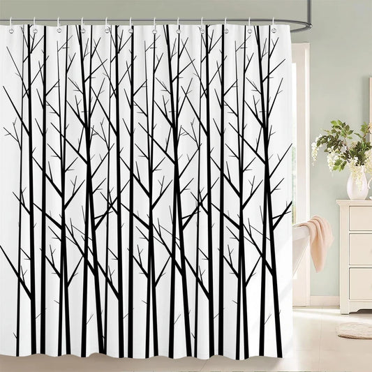 Rideau de douche forêt graphique noire