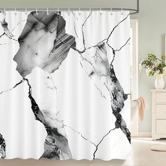 Rideau de douche marbre blanc noir minimaliste