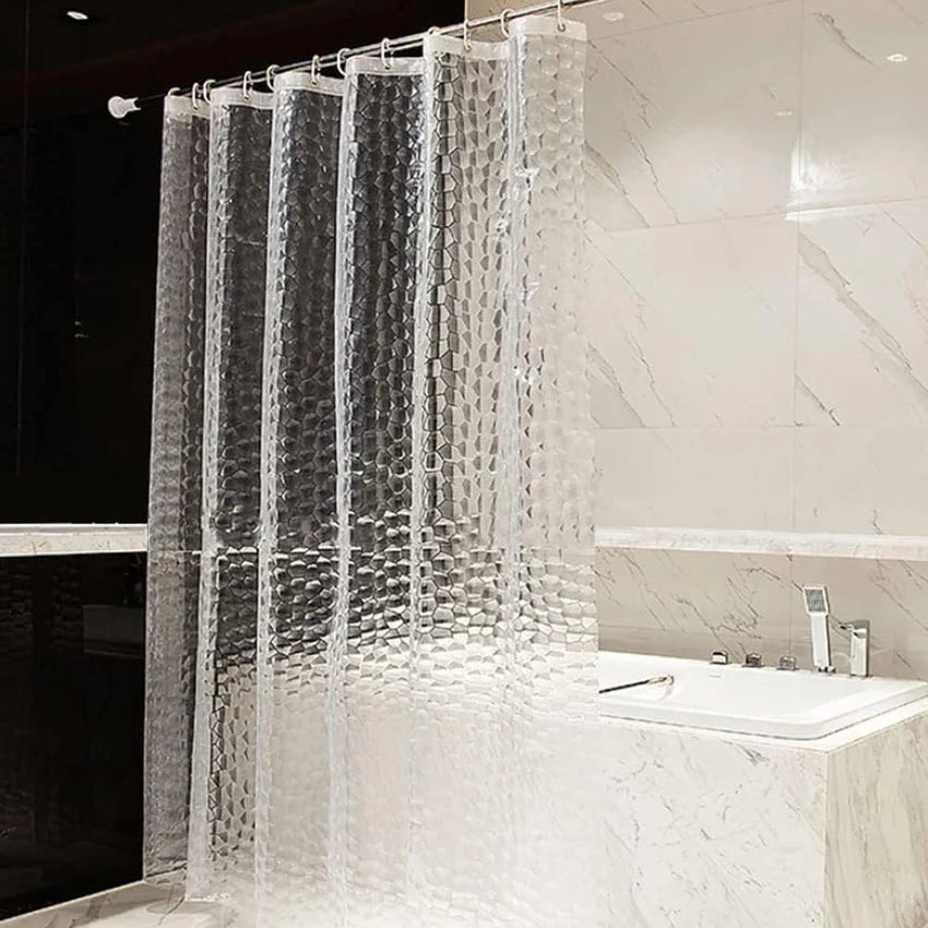 Rideau de douche transparent effet cubes d'eau