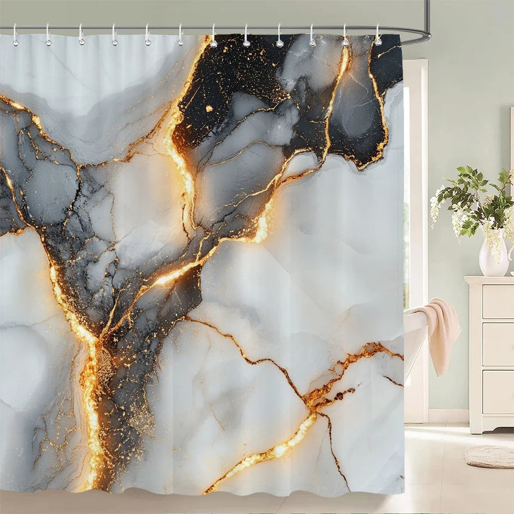 Rideau de douche marbre gris et or lumineux