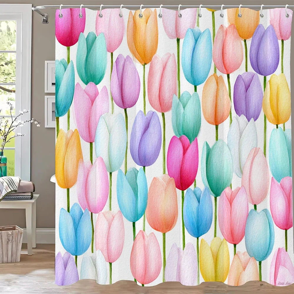 Rideau de douche tulipes multicolores