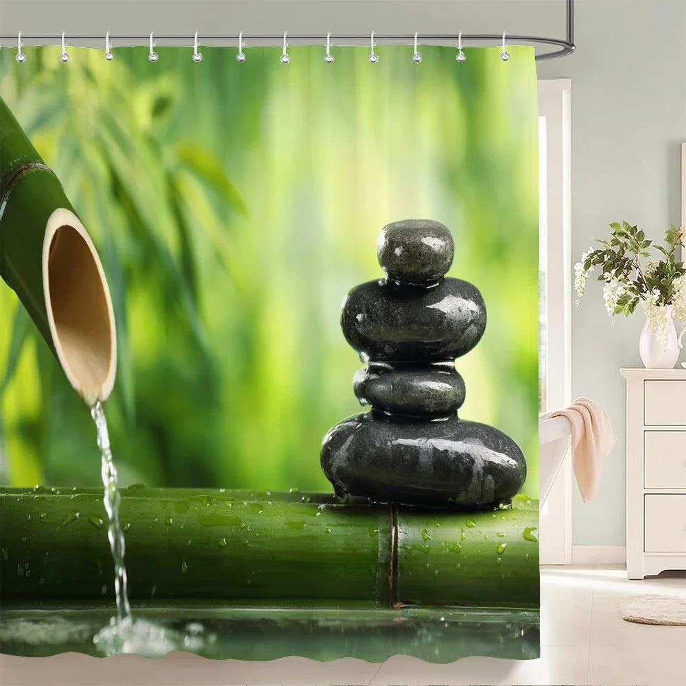 Rideau de douche eau et galets
