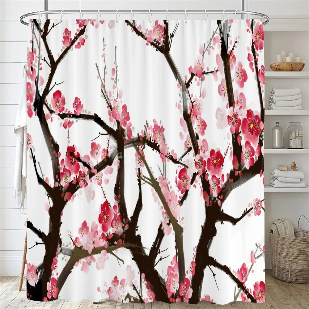 Rideau de douche branches de cerisier rose