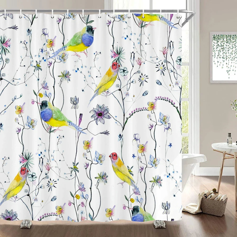Rideau de douche oiseaux jaunes