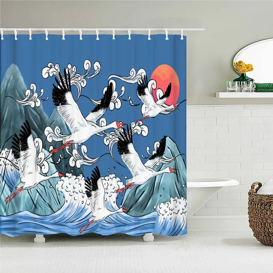 Rideau de douche vague japonaise et poulpe
