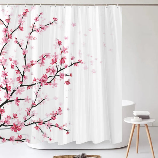 Rideau de douche branche de cerisier rose