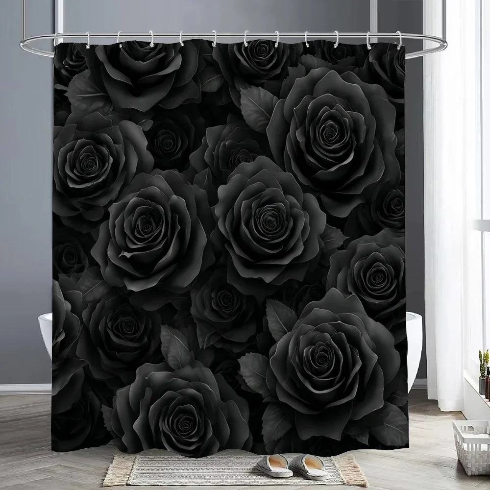 Rideau de douche roses noires