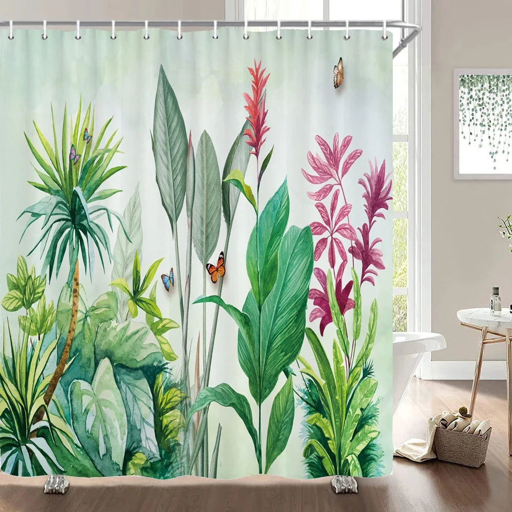Rideau de douche plantes tropicales