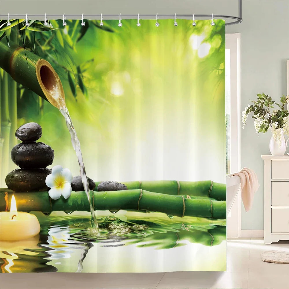 Rideau de douche bambou et cascade