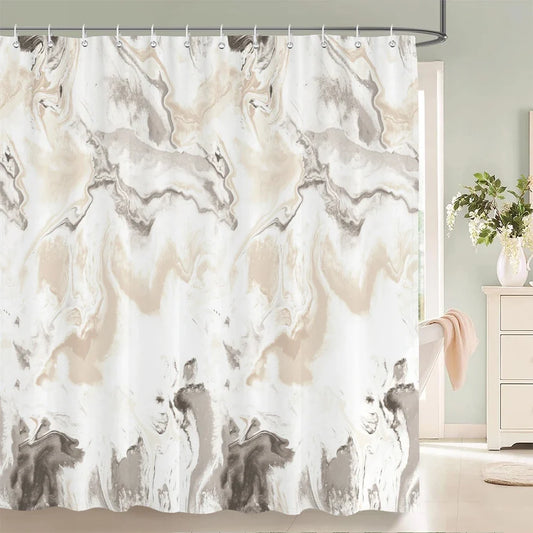 Rideau de douche peinture fluide blanc et beige