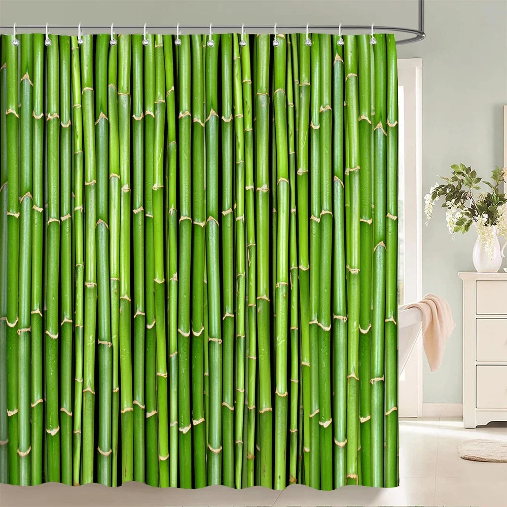 Rideau de douche bambous verts