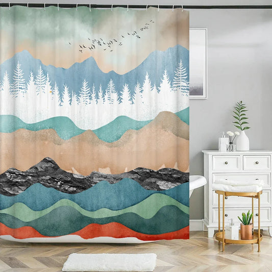 Rideau de douche montagnes colorées