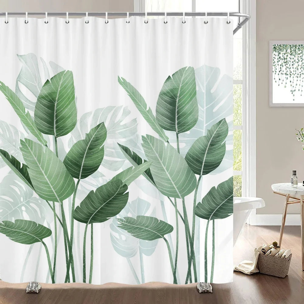 Rideau de douche feuilles tropicales