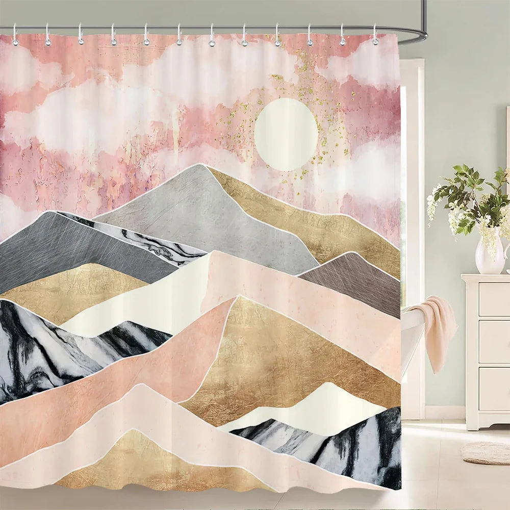 Rideau de douche montagnes abstraites pastel