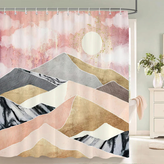 Rideau de douche montagnes abstraites pastel