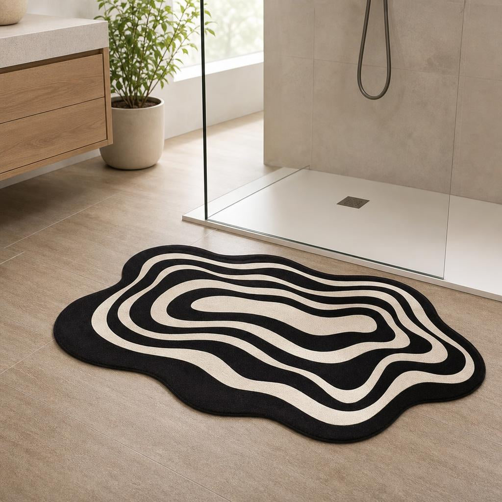 Tapis de bain  style zèbre | Espace Douche Blanc et noir / 40cm x 60cm