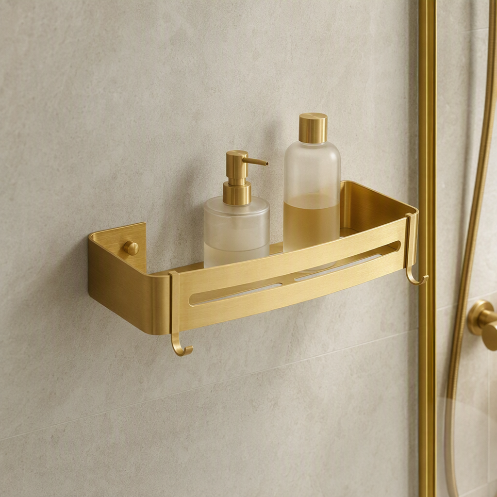 Étagère de douche dorée