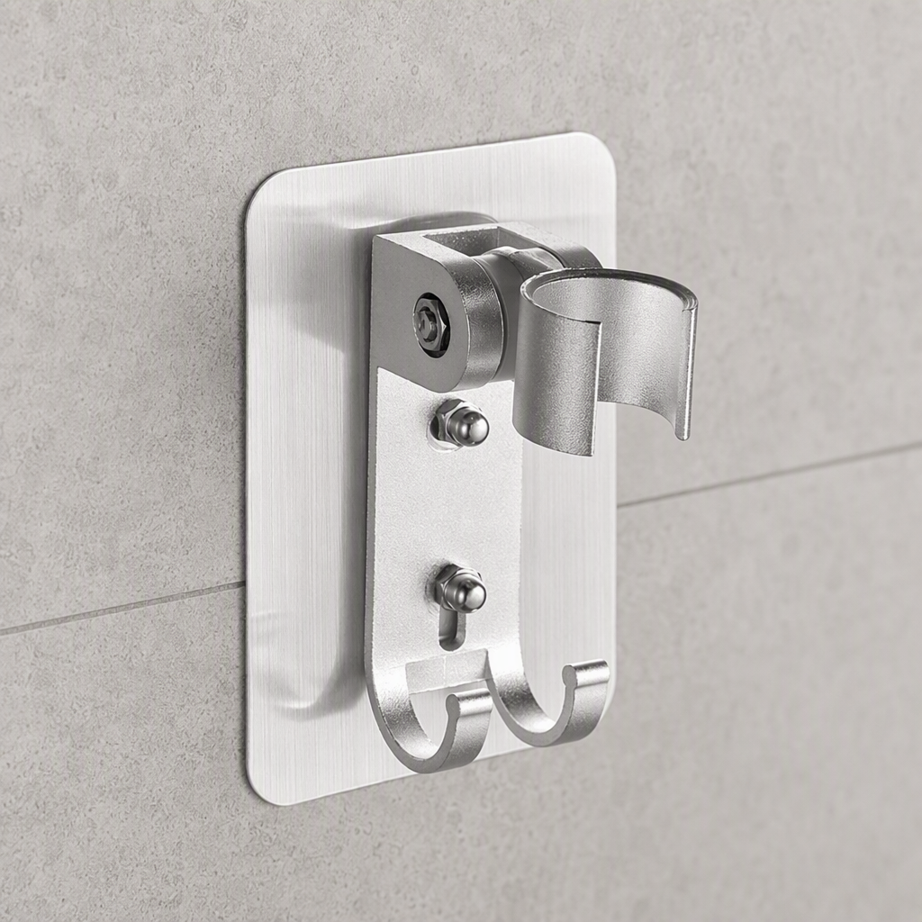 Support de pommeau de douche avec crochets et ajustable Chrome