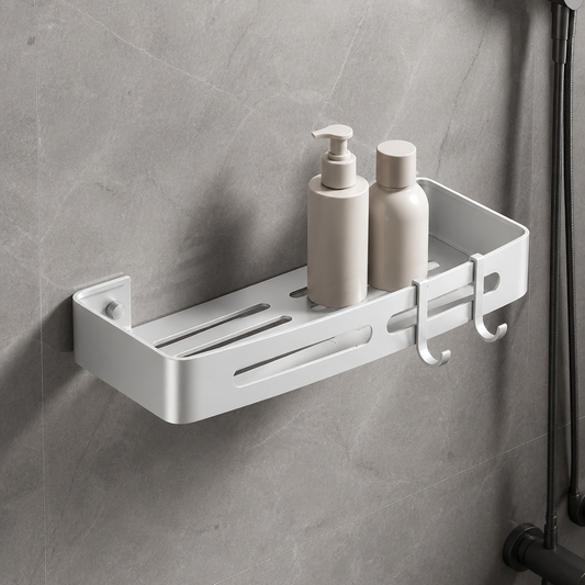 Étagère de douche incurvée avec crochets Blanc