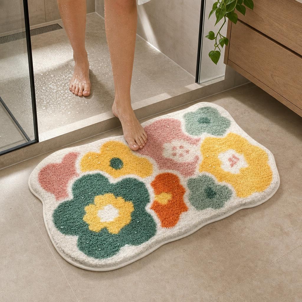 Tapis de bain fleuri