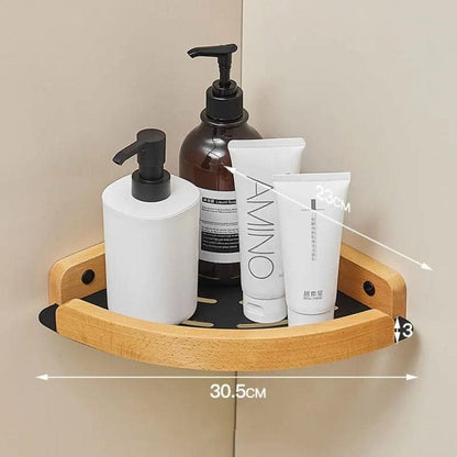 Étagère de douche d'angle noire et bois clair noir