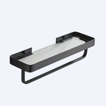 Étagère de douche noir en verre et aluminium 30 cm avec barre
