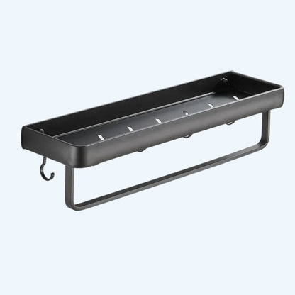 Étagère de douche rectangle noire 30 cm crochets + barres