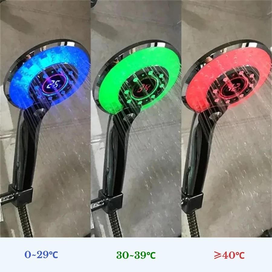 Pommeau de douche lumineux trois modes, économique et affichage de la température