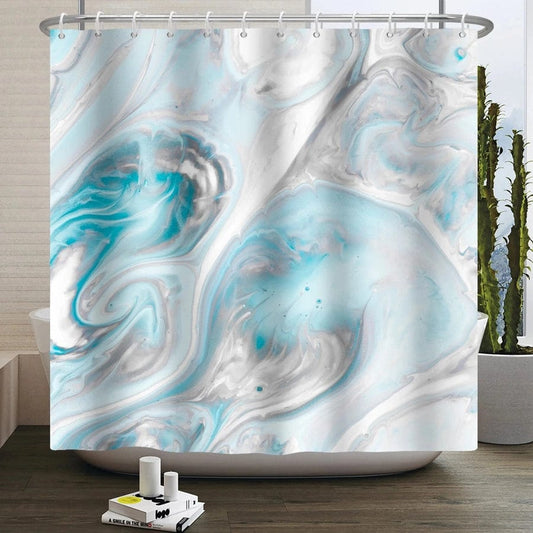 Rideau de douche aquarelle courbes bleues | Escale Douche