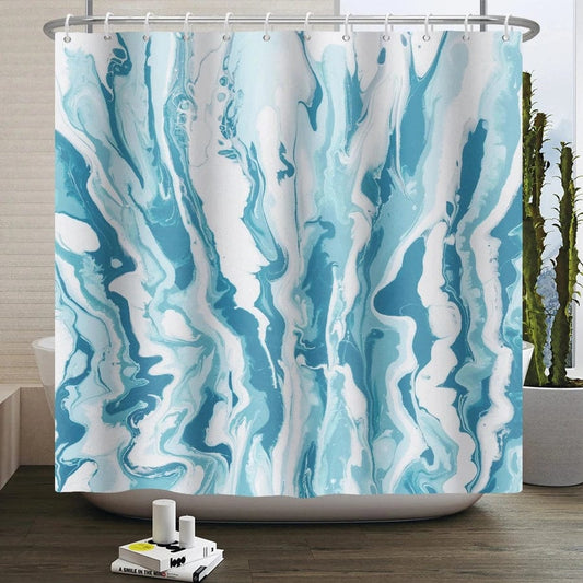 Rideau de douche aquarelle turquoise / blanc | Escale Douche