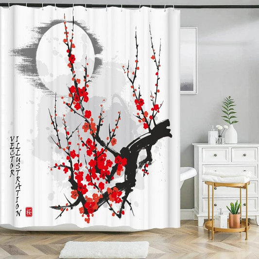 Rideau de douche japonais cerisier aquarelle | Escale Douche