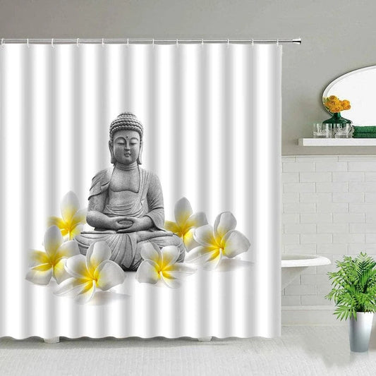 Rideau de douche zen fleurs jaunes | Escale Douche