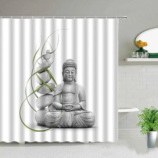 Rideau de douche zen statuettes | Escale Douche