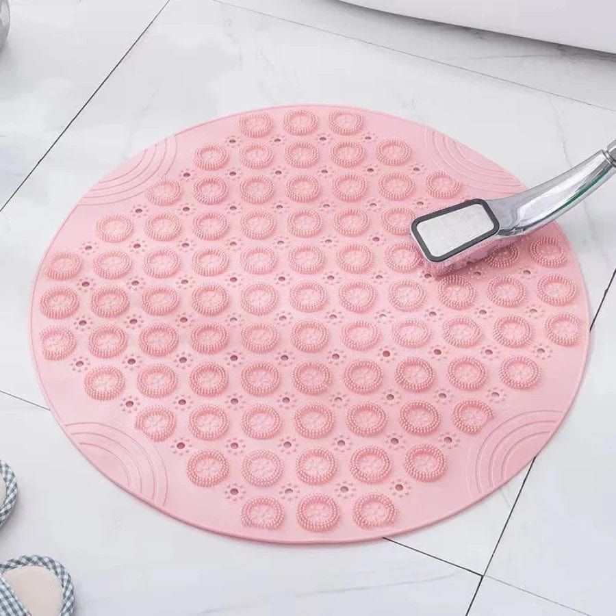 Tapis de bain antidérapant rond | Escale Douche Rose / 55 cm de diamètre