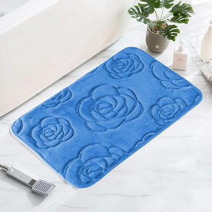 Tapis de bain design rosier | Escale Douche Bleu / 50cm x 80cm
