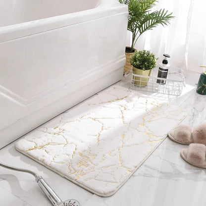 Tapis de bain imitation marbre | Escale Douche Blanc / 50cm x 80cm