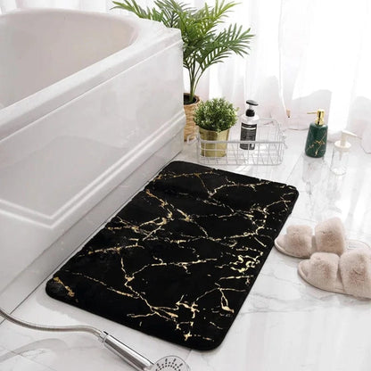 Tapis de bain imitation marbre | Escale Douche Noir / 50cm x 80cm